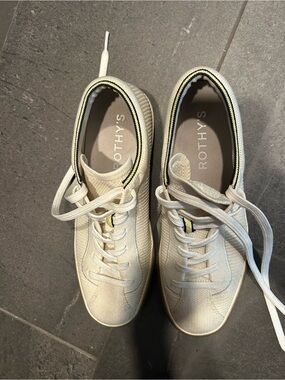 Rothy's Cream Lace-Up Sneakers with Black and Yellow Trim